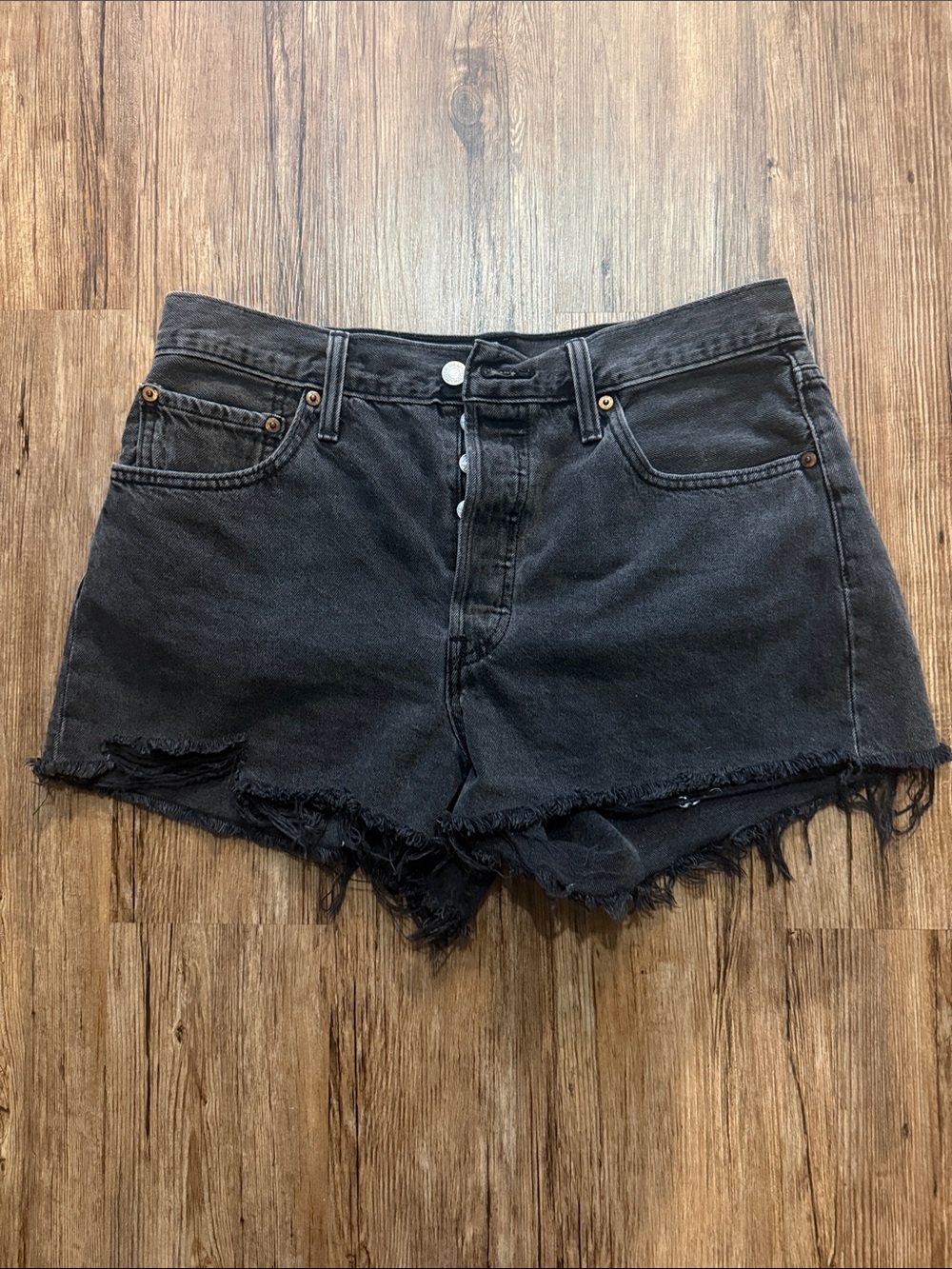 Levi's Black Frayed High-Rise Denim Shorts